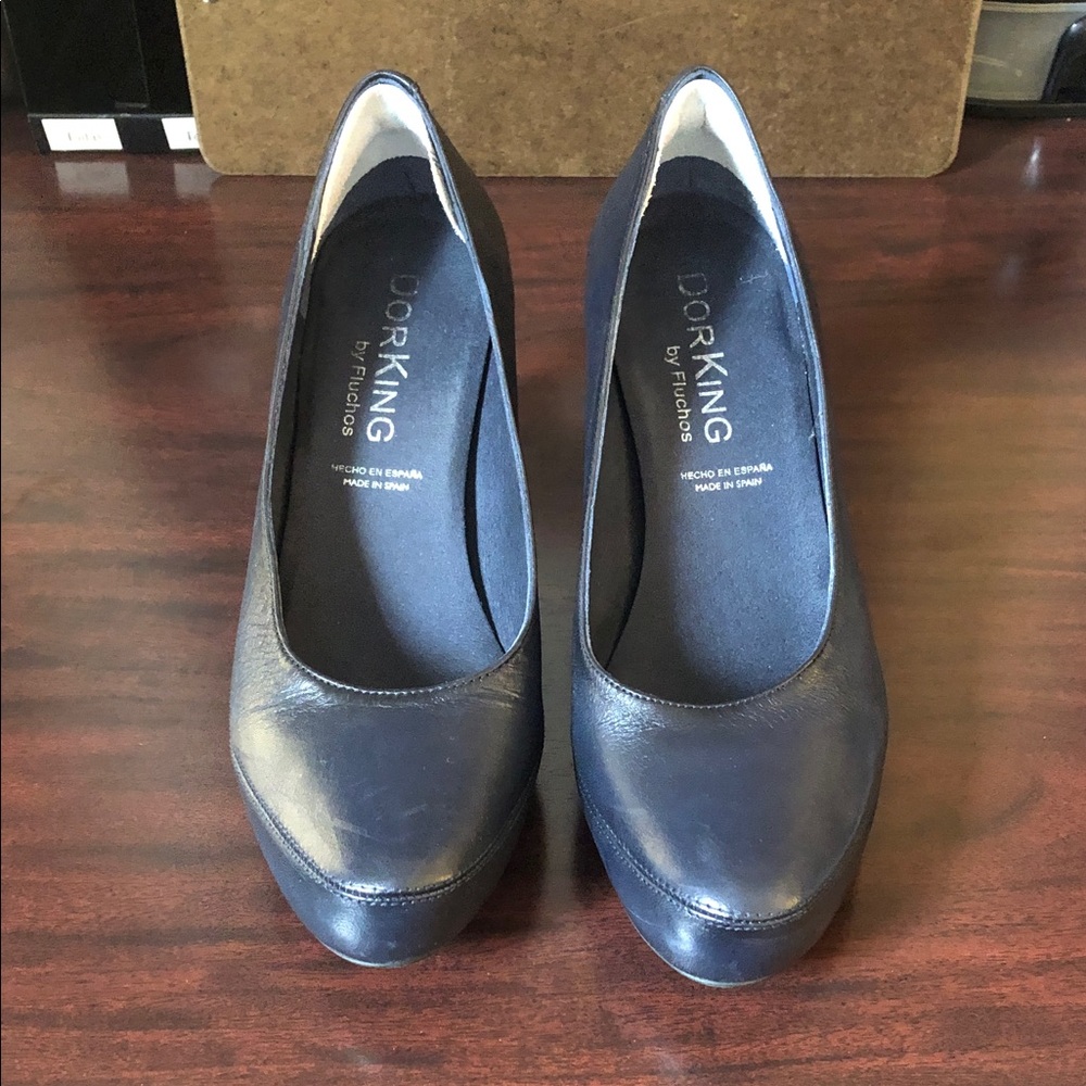 Women's Navy Dorking by Fluchoes Leather Heels
